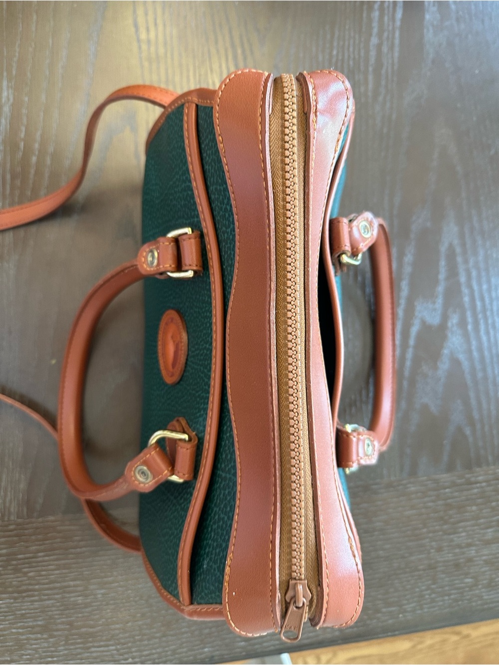 Dooney & Bourke Green Pebbled Leather Crossbody with Brown Trim - Picture 3 of 6